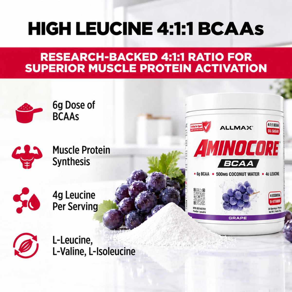 Aminocore : poudre de supplément BCAA