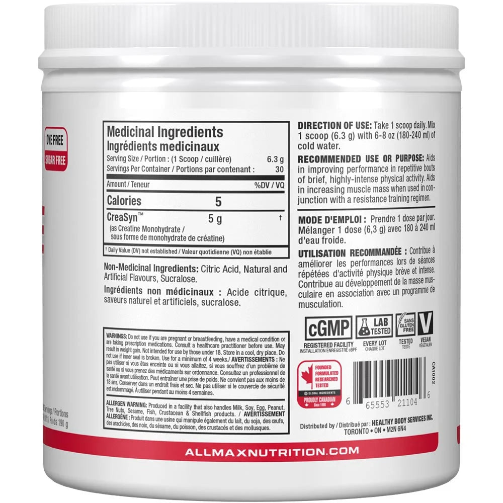 Back label of a supplement container with text and branding on a white background