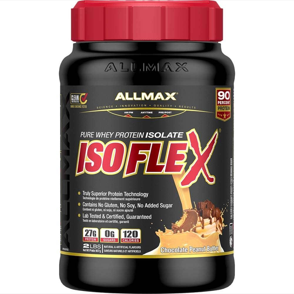 Isoflex by ALLMAX Nutrition in Chocolate Peanut Butter Flavour and 2lb Size. 
