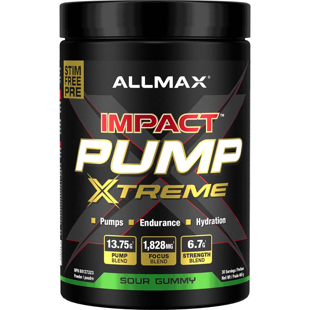 Impact Pump Xtreme by ALLMAX Nutrition in Sour Gummy Flavor and 465g Size.