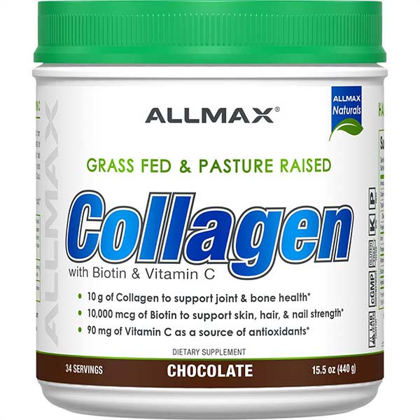 Collegen+Biotine 34 Serv by ALLMAX Nutrition in Chocolate Flavour and 440g Size.